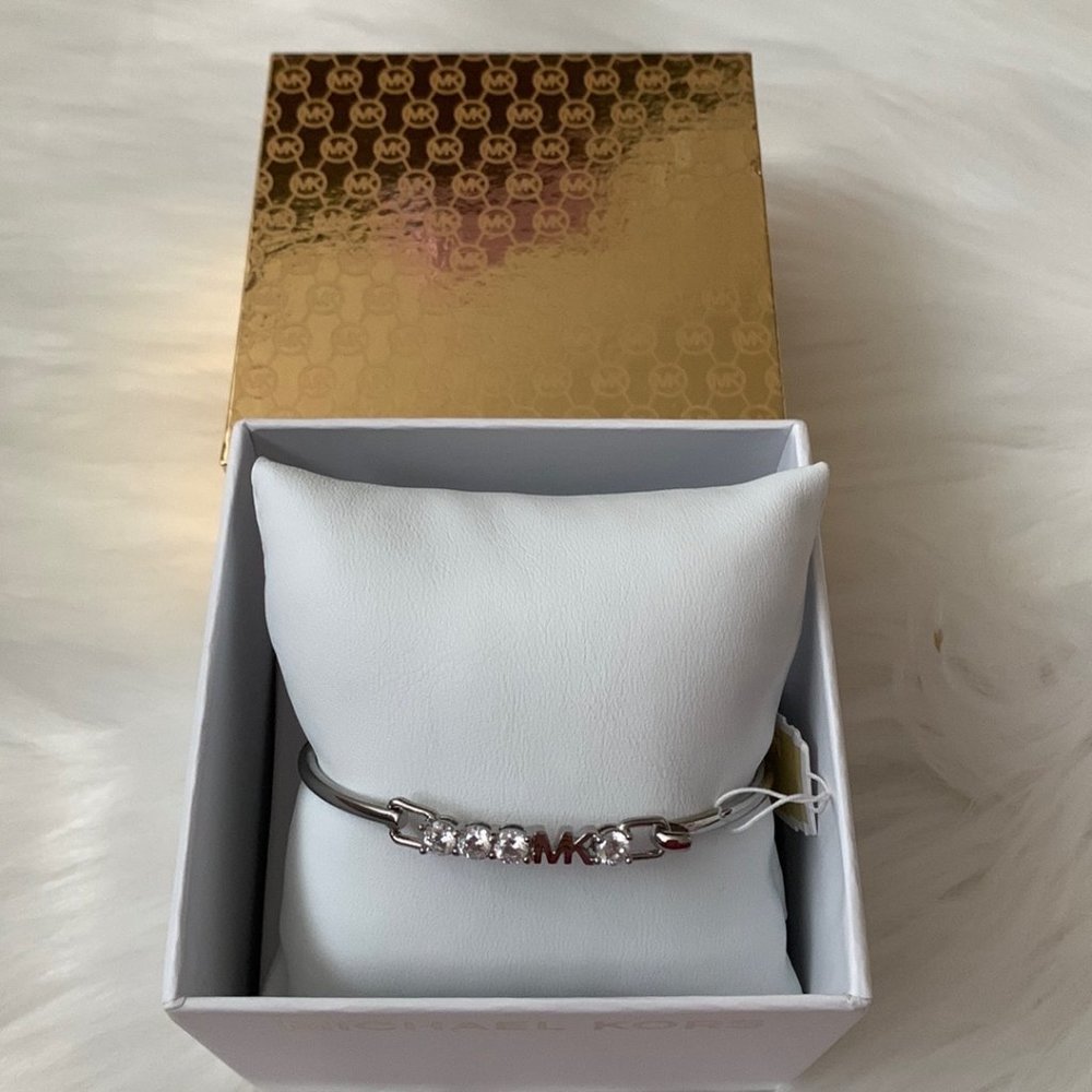 MICHAEL KORS Crystal Logo Hinged Bangle in Silver - Picture 1 of 5